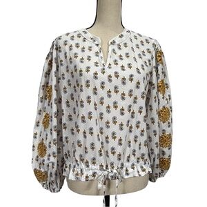 Solitaire Anthropology floral Print White Boho Top/ size medium
